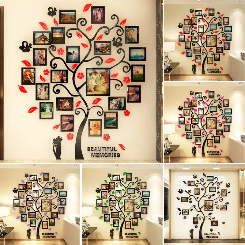 3D Acrylic Crystal Wall Sticker Adhesive DIY Stereo Photo Frame Tree Pattern Wear Resistant Home LFX-ING | Канцтовары для офиса и