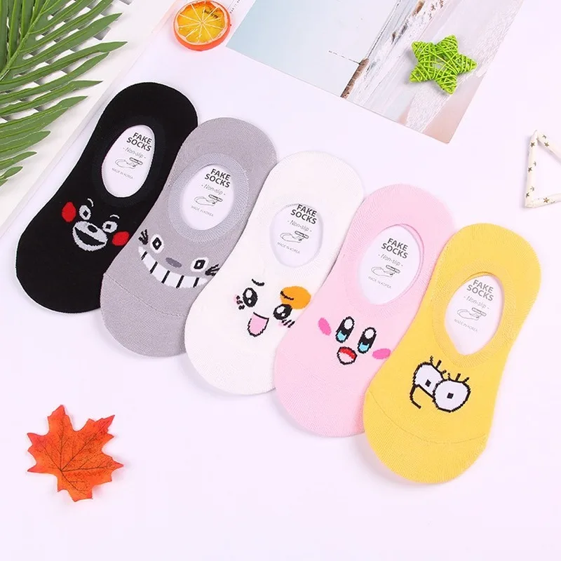 Носки с принтом аниме Kumamon Trotting Hamtaro Tonari no Totoro, весенне-летние женские хлопковые носки, повседневные, невидимые, Нескользящие