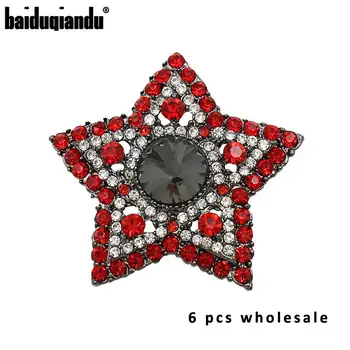 

baiduqiandu Lot of 6 pcs Blue / Grey / Red / Green Crystal Star Brooch Pin Clothing Accessories