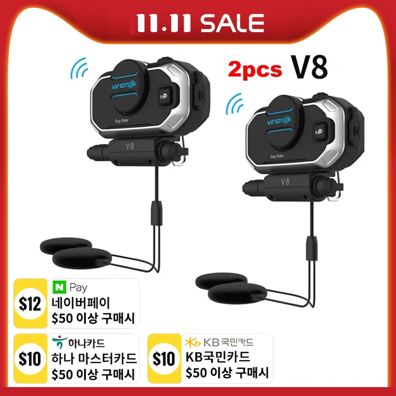 English Version 2set Vimoto V8 Helmet Intercom Motorcycle Bluetooth-compatible Stereo Headset Headphones For Mobile Phone GPS
