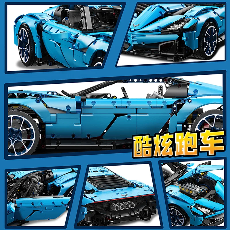 Technic MOC Chevrolets Corvettes Grand Sport Il Toro Azzurro Fit Lepining 31189 строительные блоки для автомобилей