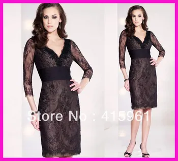 

New Arrival Brown vestido de madrinha Lace Short Knee Length 2018 Mother of the Bride Dresses With Long Sleeves