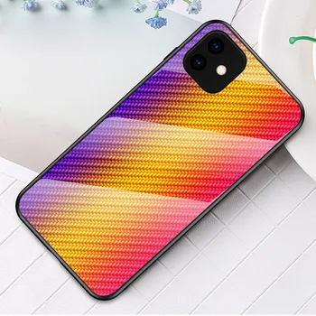 

30pcs/lot For iPhone 11 Shockproof Carbon Fiber Gradient Stripe Tempered Glass Hard Case For iPhone 11 Pro Max