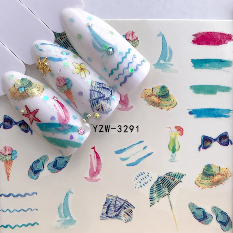 

2019 NEW 3D Maple Leaf Nail Slider Christmas Flower Sticker Summer Seaside Wave Decals Manicure Tips Nail Art Decorations