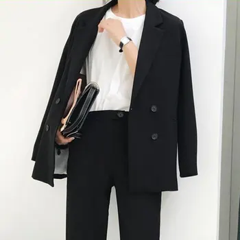 

Vintage Double Breasted Women coat Suit Light Green Jacket & High Waist Suit 2020 Spring Office lady Wear Women Suits