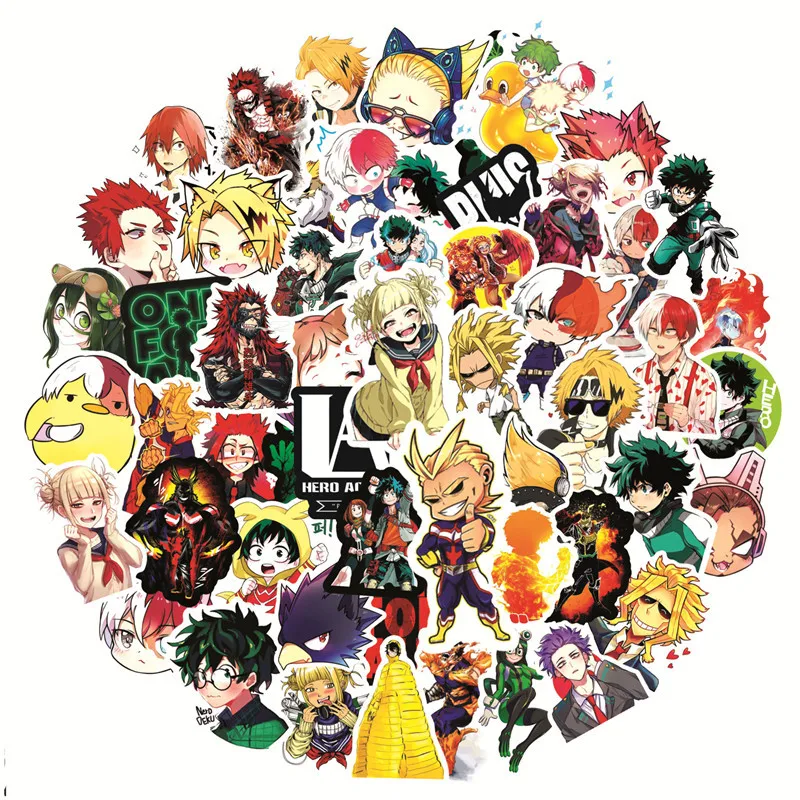 10 50 100pcs my hero academia anime stickers for laptop skateboard izuku midoriya might boku no hero academia character decals stickers aliexpress