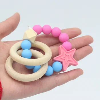 

1pc Newborn Musical Silicone Baby Wooden Creative Stars Rattle BPA Free Silicone Beads Holder For Nipples Silicone Baby Teethers