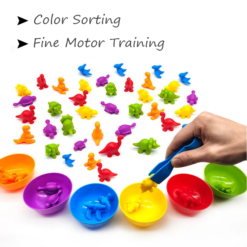 Montessori Material Rainbow Counting Bear Math Toys Animal Dinosaur Color Sorting Matching Game Children Educational Sensory Toy 2