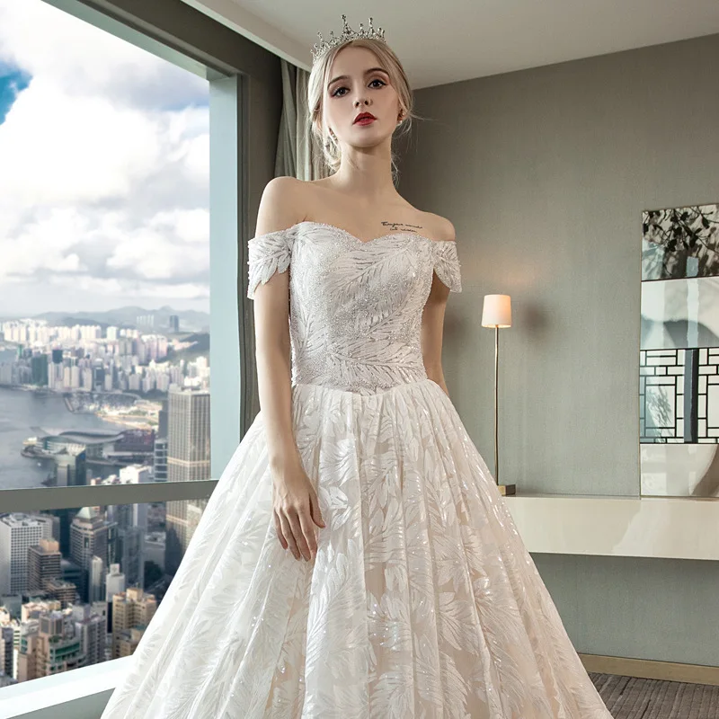Elegant Off-shoulder Bohemian Noble clothing Custom Made Soft Tulle Lace Bridal Gown Vestidos Plus size Holiday clothing - Цвет: 3