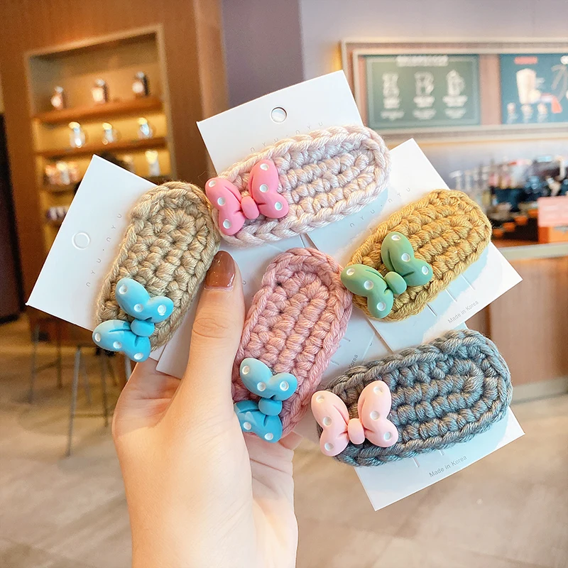 

Children Cute Colors Acrylic Bow Ornament Hair Clips Girls Lovely Knitting Soft Alloy Barrettes Hairpins Kids Hair Accessories