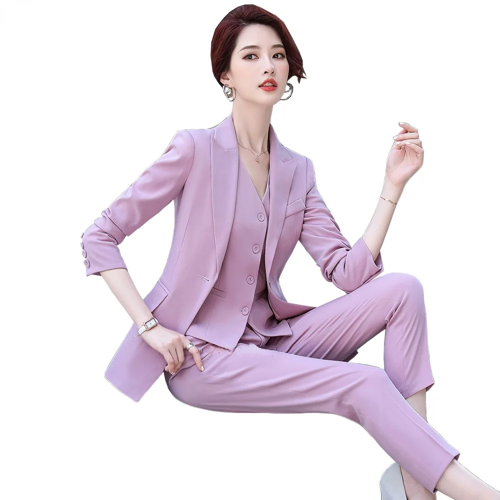 2021 New Business Work Career Women Pant Suit Solid Fall Autumn Winter
