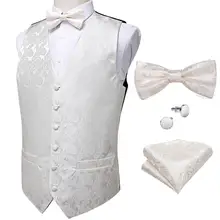 Мужской классический белый Шелковый жилет, вечерние, свадебные, жаккардовый жилет с узором пейсли, платок, галстук-бабочка, запонки, набор DiBanGu