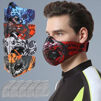 

2PC Unisex Pollution Dust-Proof Face Cover Washable Reusable Mask with 5PCS Activated Carbon Filters Cycling Dust Masks #Y5