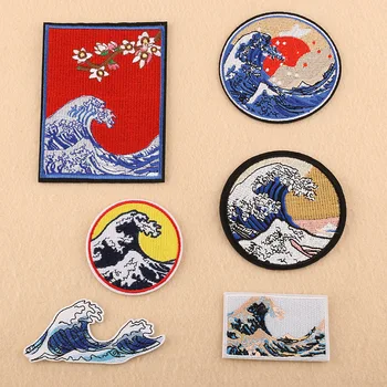 

Cartoon Sea wave and sun High quality Embroidered patch Iron on Patches For Clothing DIY Kids Clothes Stickers Badges wholesale