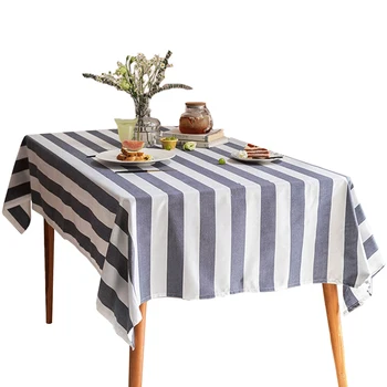 

European Style Long Striped Heavy Weight Cotton And Linen Fabric Rectangle Tablecloth Dust-Proof Table Cover for Kitchen Dinning