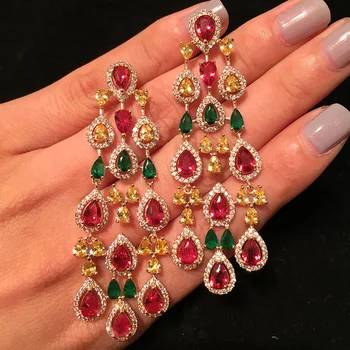 

Women Fashion Accessories Tassel Colorful Blingbling Rhinestone Night Club Earrings