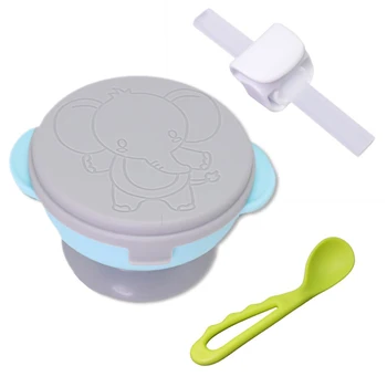 

3pcs/set Baby Suction Bowl Set Heat Resistant Sucker Spoon Weaning Feeding Smooth Anti Slip Tableware With Lid PP Double Handle
