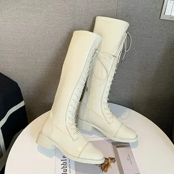 

Nice Pop Women Over The Knee Lace Up Boots High Heels Winter Campus Style Shoes Woman College Girls Ins Trend Casual Rain Boot