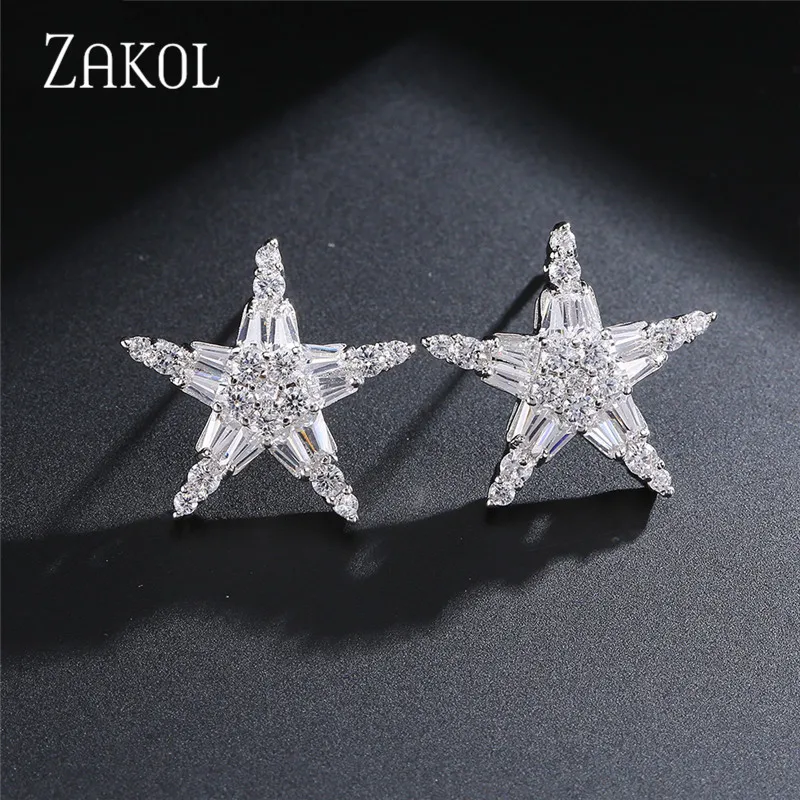 ZAKOL Fashion Exquisite Cz Zirconia Crystal Star Shape Women Stud Earrings for Students Party Jewelry Gift FSEP500 | Украшения и