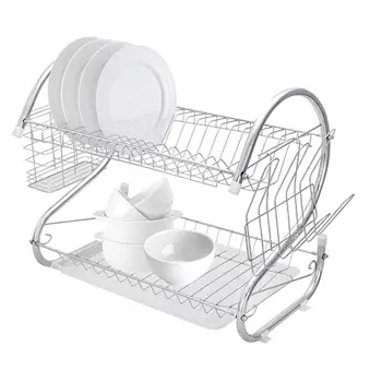 

Multifunctional S-shaped Dual Layers Bowls Dishes Chopsticks Spoons Collection Shelf Dish Drainer Kitchen Supply