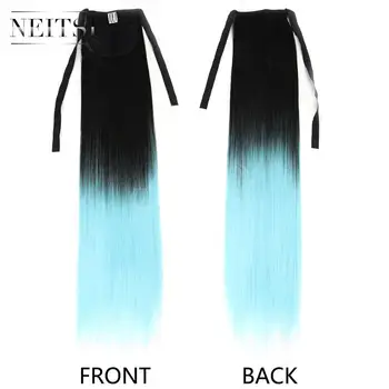 

Neitsi 22'' 1pc Straight Clip In Hairpiece Ribbon Cabelos Synthetic Ponytail T-L.Bule Color Fake Hair Extensionsex De Cabello
