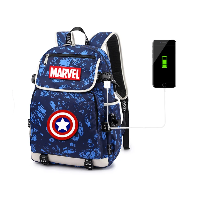 

MARVEL USB Charging School Bag Boys Girls Teenage Backpack Large capacity nylon waterproof school bag Trl bag Travel Bag Mochila