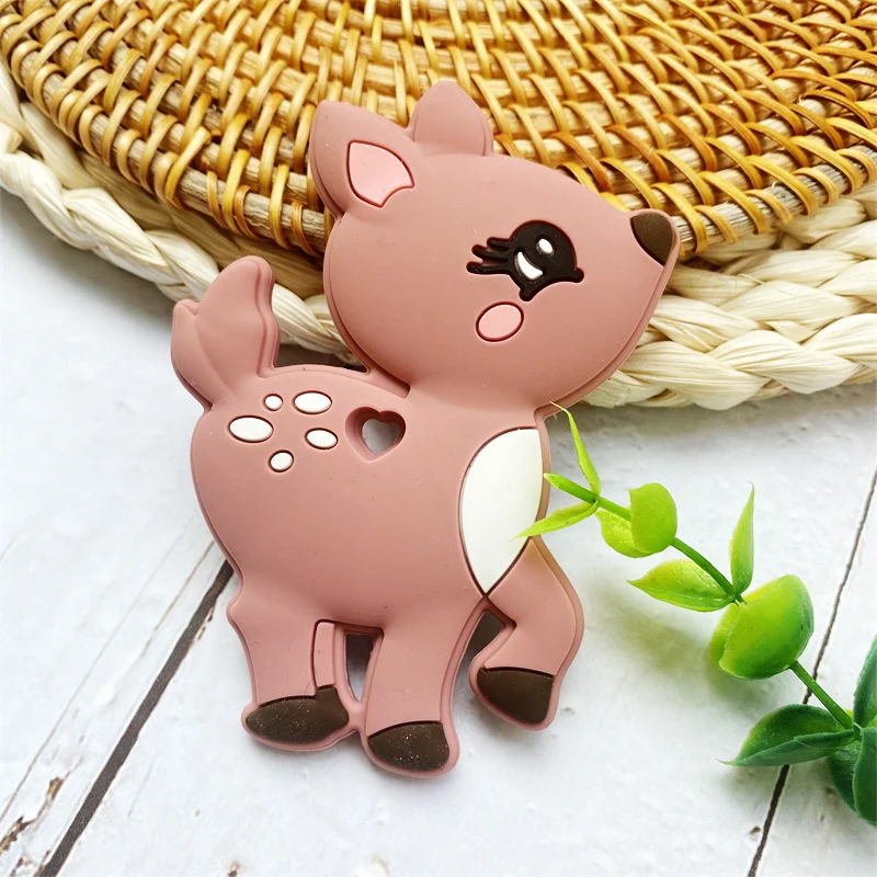 1pcs 새끼 사슴 실리콘  Teether 설치류  젖니가 남 장난감 씹을 수있는 동물 모양  제품 간호 선물