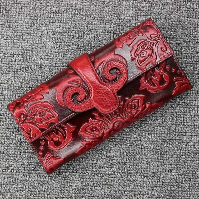 floral genuine leather wallet women long womens leather wallets large female purse real leather woman clutch purses 3