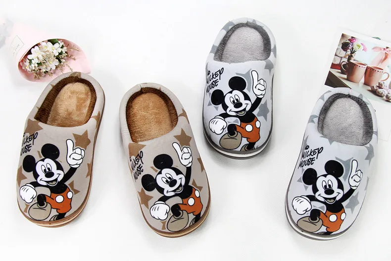 Disney детская одежда из хлопка тапочки новые зимние теплые домашние родитель-детские тапочки Ретро Пижама с Микки Маусом для мальчиков и девочек, обувь