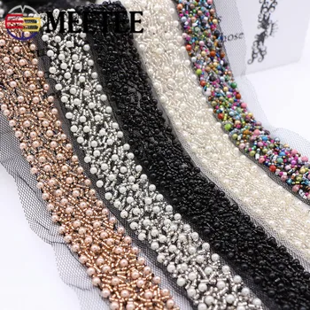 

2yards 3cm Pearl Beaded Lace Trim Mesh Sequins Lace Ribbon Fabric Weding Dress Collar Sleeve Lace Applique DIY Crafts