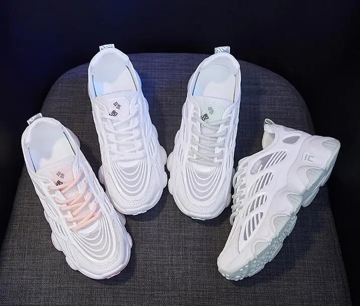 2021 summer new faddish women shoes schoolgirl hollow out air mesh casual sport shoes heightening chunky sneakers Clearance