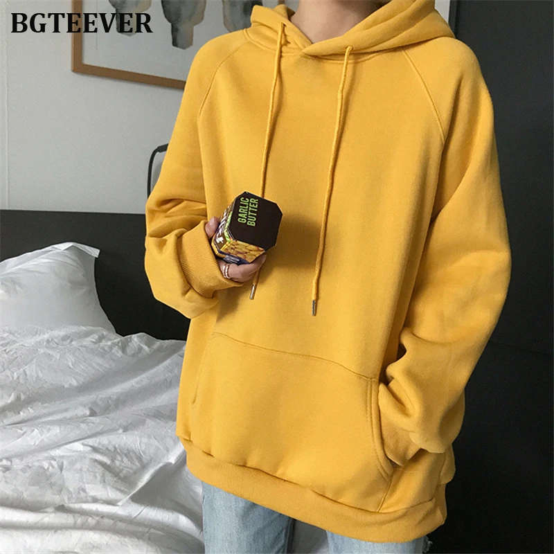 Ceny BGTEEVER jesień zima bluza kobiet bluzy z kapturem z polaru luźne ciepłe swetry bluza z kapturem na co dzień kobiety ciepłe kurtka Harajuku