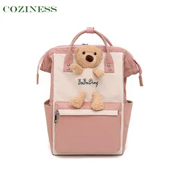 Sac à dos confortable pour maman, grande capacité, en tissu Nylon, étanche, Style collège, pour bébé, petit ours, sac de rangement couleur bonbon 