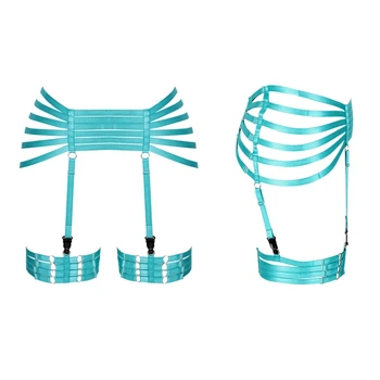 

Strappy Body Harness Blue Garter Belts Women Stockings Cage Leg Waist Punk Gothic Adjust Elastic Dance Party Lingerie Hollow Out