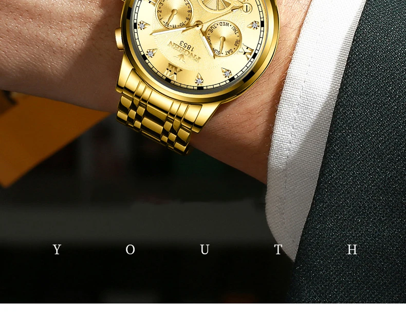 FNGEEN New Blue Quartz Watches Men Silver Gold Steel Waterproof Wristwatch Top Brand Luxury Casual Sport Mens Watch Reloj Hombre