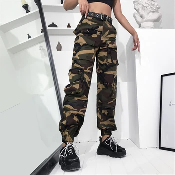 

New Arrival 2019 Streetwear Camo Cargo Pants Women Plus Size High Waist Camouflage Trousers Pockets Casual Pants Autumn