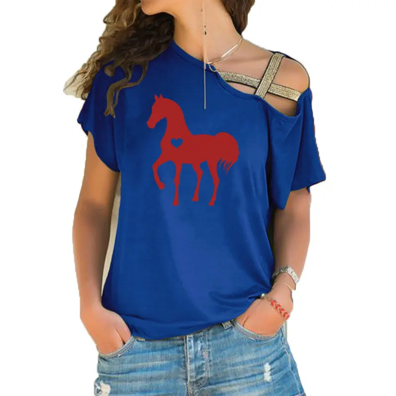 Футболка с изображением лошади в виде сердца; футболка с изображением лошади; подарок для влюбленных в лошадь; подарки для конного спорта; одежда для дня рождения; необычные футболки с перекрестной повязкой - Цвет: 11