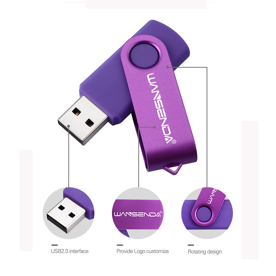 Wansenda, вращающийся флеш-накопитель USB 2,0, флеш-накопитель 256 ГБ, 128 ГБ, 64 ГБ, 32 ГБ, 16 ГБ, 8 ГБ, 4 Гб, металлическая флешка, USB карта памяти