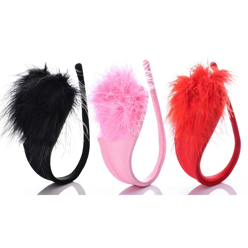 

sexy Panty Fashion Womens Erotic Lingeries C String Invisible Panties Feather Decor Knickers Solid Color Underwear G- string
