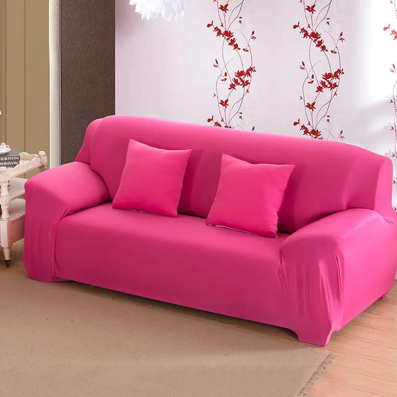 solid color Sofa Cover Set Couch Cover Elastic Corner Sofa Covers for Living Room Stretch L Shaped Chaise Longue Slipcover - Цвет: rose red