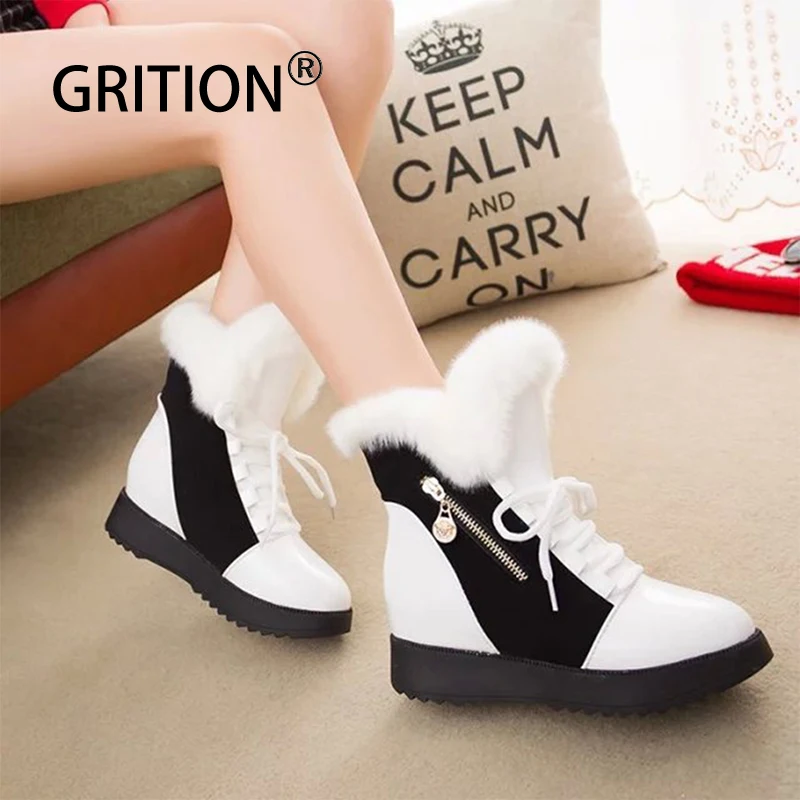 

GRITION 2019 New Women Snow Boots Wedge 4cm Heel Short Plush Female Warm Comfy Ankle Boots Fashion Cute Charm 35-40 Size Shoes