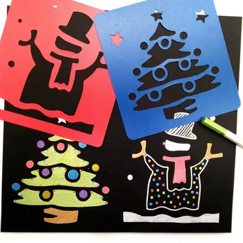 

Coloffice PP Christmas Pattern Children DIY Drawing Template Copy board for Students Kids Christmas Color Painting, 1 Set/6PCs