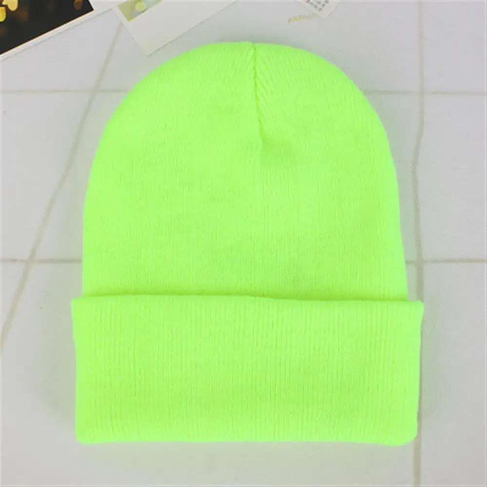 Зимние шапки для женщин, Новые Вязаные шапки, одноцветные милые шапки для девочек, осенние женские шапки, теплые шапки, Женская Повседневная шапка - Цвет: Fluorescent yellow