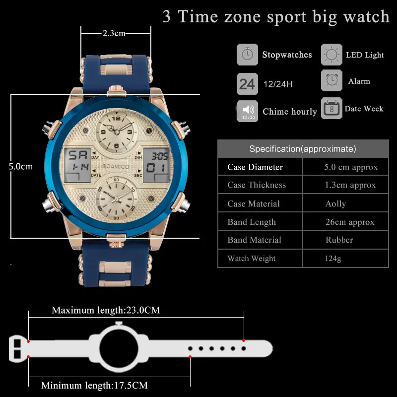 BOAMIGO Мужские кварцевые светодиодный цифровые 3 мужские часы, наручные часы Топ Роскошные, спортивные и фирменные часы мужские золотые военные наручные часы мужские