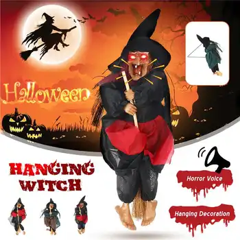 

Voice Activated FenKicyen Halloween Ghost Witch Doll Horror Scary Hanging Decoration Ghost Flying Witch Pendant