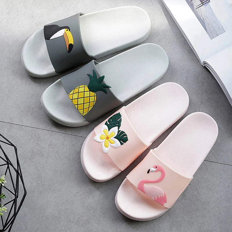 Summer Women Slippers Beach Slide Sandals Cute Flamingo Leaves Non-Slip Soft Sole Men Couple Home Ladies Outdoor Shoes Zapatilla | Обувь