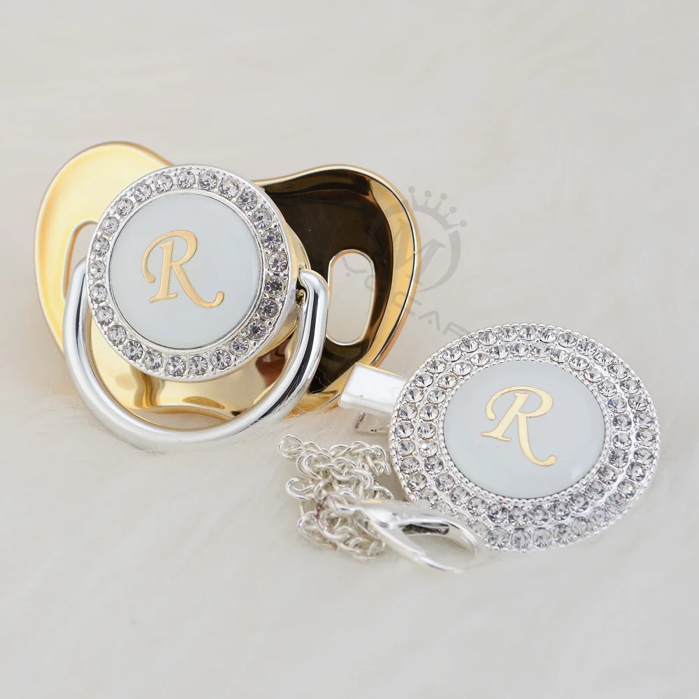MIYOCAR инициал из серебра R Элегантный bling соска и пустышка зажим BPA бесплатно пустышка bling идеальный подарок SGS пройти LR-1
