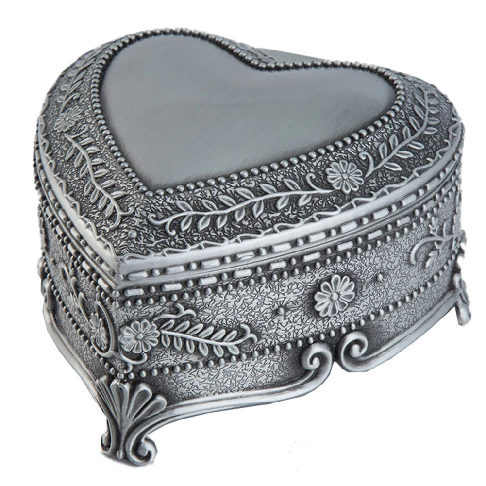 

Jewelry Box Gift Bedroom Anti Rust Soft Inner Practical Desktop Vintage Antique Storage Alloy Olive Branch No Fading Heart Shape