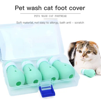 

4Pcs /Set Anti-Scratch Bath Washing Cat Claw Cover Cut Nails Foot Cover Pet Paw Protector Bathing for Cat Shoes Boots