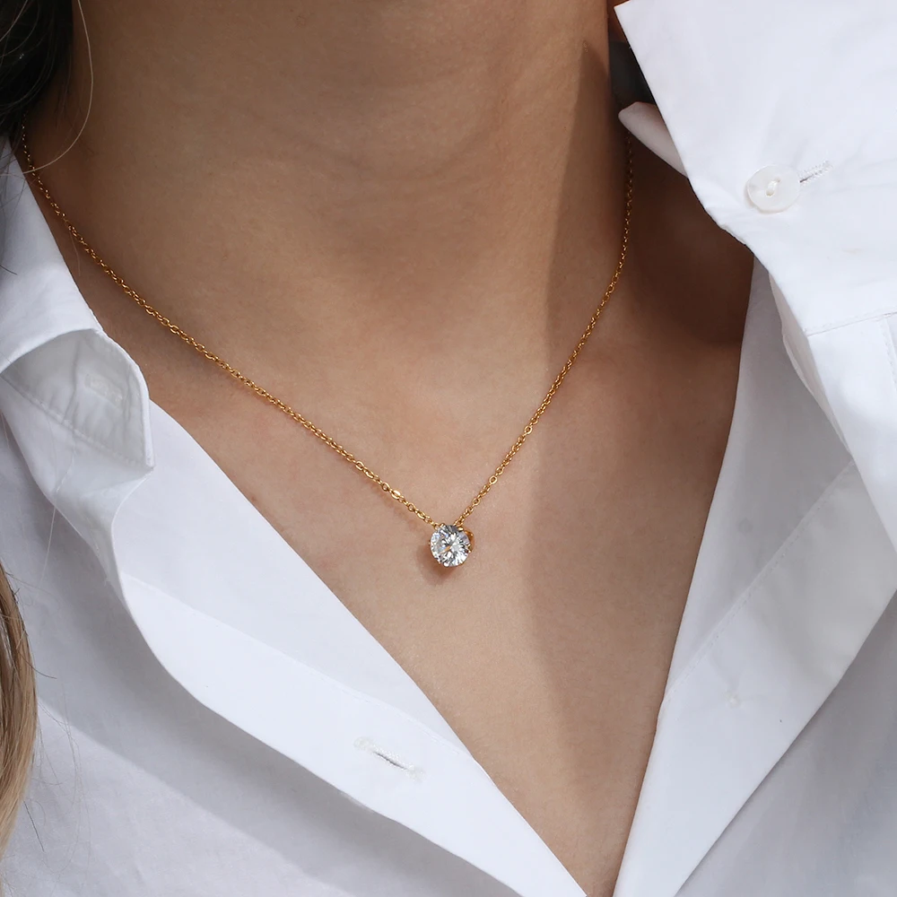 E.B.belle Crown Pendant Necklace on model